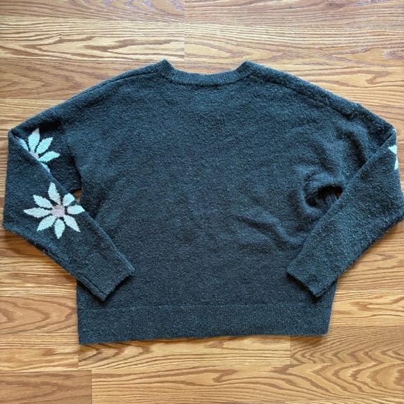 Madewell Floral Intarsia Wool Blend Pullover Sweater Size Medium Green White - Picture 5 of 9